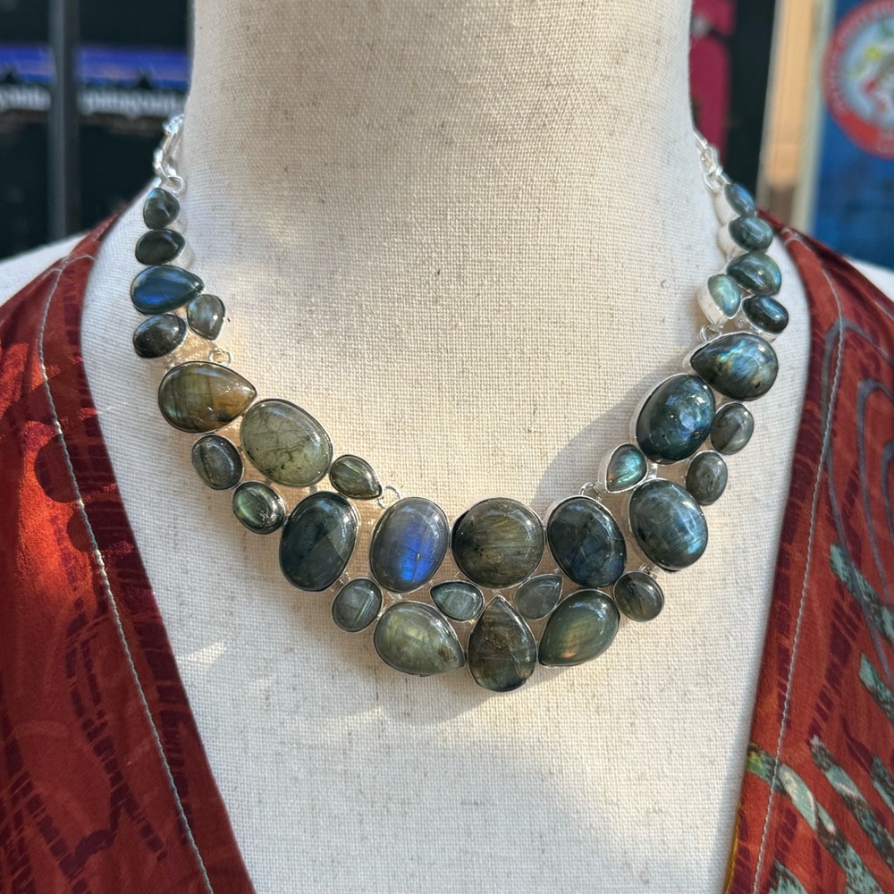 Labradorite Gemstone Necklace 925 Sterling Silver Stamped Necklace! HANDMADE!!!!
